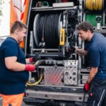 Mitarbeiter mit Azubi vor Auto
